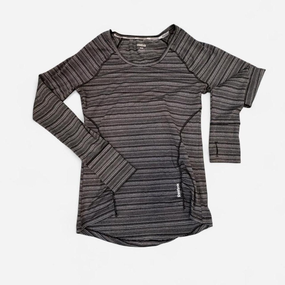 Reebok black & grey striped long sleeve top Size M